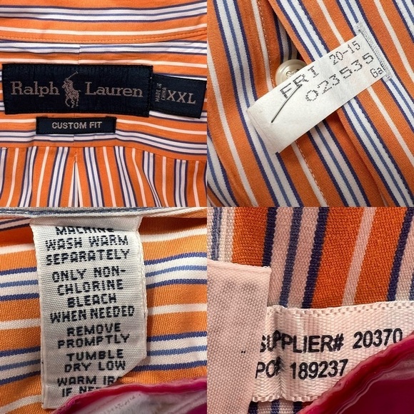 Ralph Lauren Custom Fit Long Sleeve Button Shirt Orange White Stripe Size XXL - Picture 9 of 14